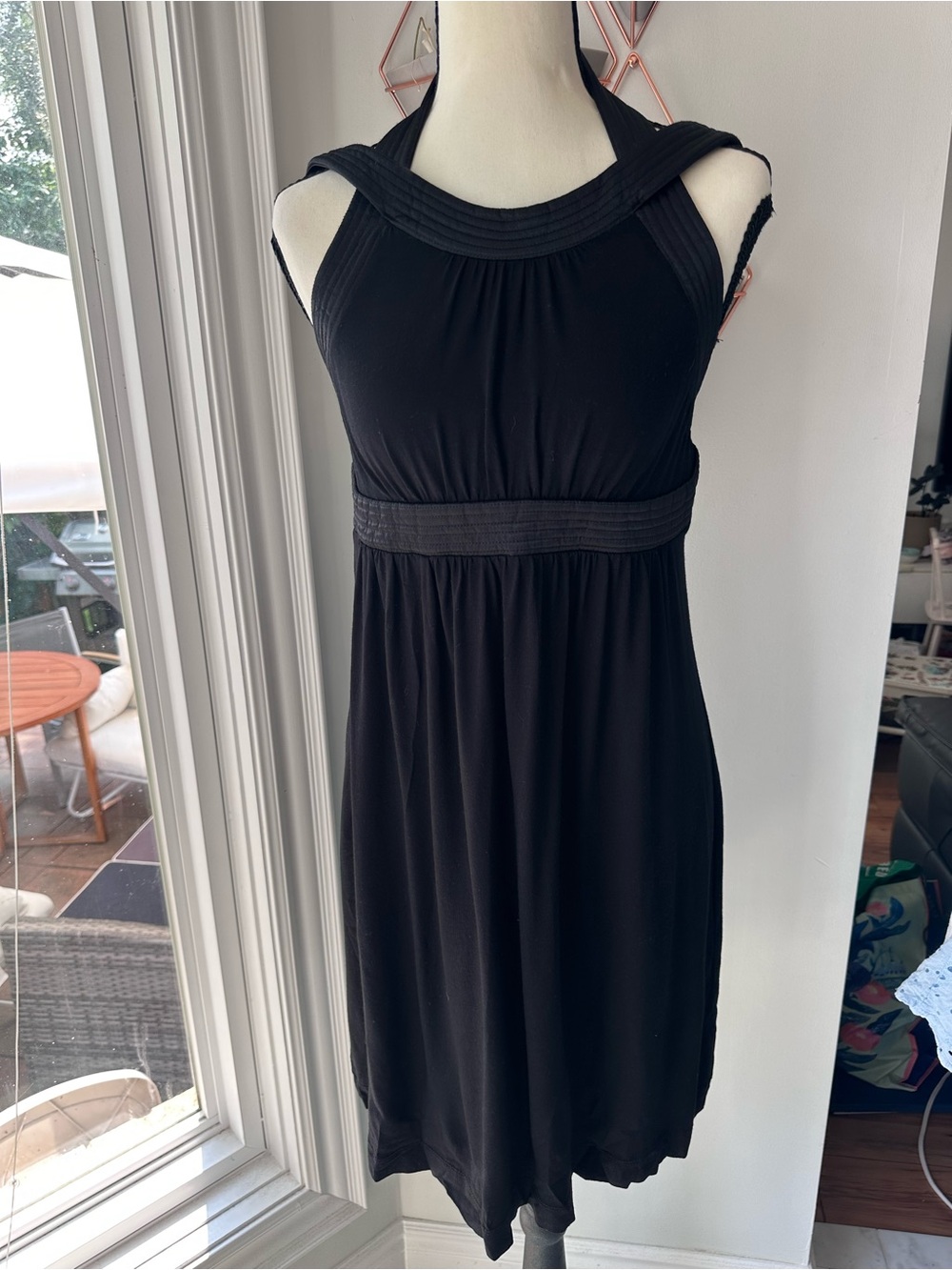 VINTAGE Y2K JACOB Women’s Black Halter Empire Waist Dress Knit & Satin Sz Small